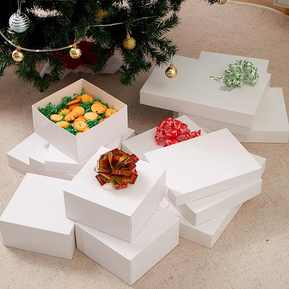 JOYIN 12PCS Christmas White Gift Boxes with Lids for Presents, 4" Deep Large Shirt Robe Wrapping Box, 4 Different Sizes Holiday Festive Lingerie Cupcake DIY Kraft Cardboard Boxes