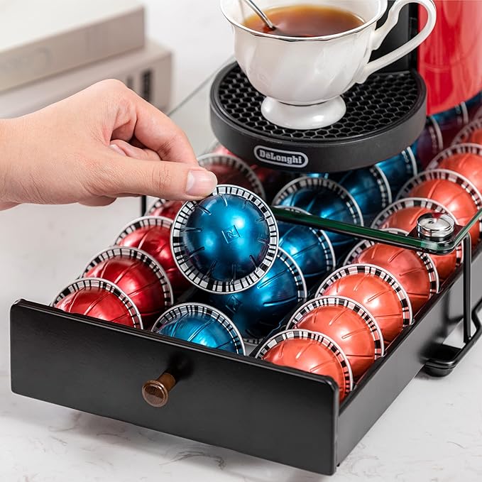 Rice rat Vertuo Capsule Holder Drawer for Nespresso With Glass (Class-30 Pods)