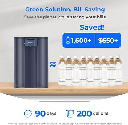Waterdrop Large 27-Cup Mega Electric Water Filter Dispenser, 200-Gallon Rechargeable Instant Pitcher, NSF/ANSI 42&53&401&372, Reduce PFAS, Lead, Chlorine, with 1 Filter, Blue, Does not Lower TDS