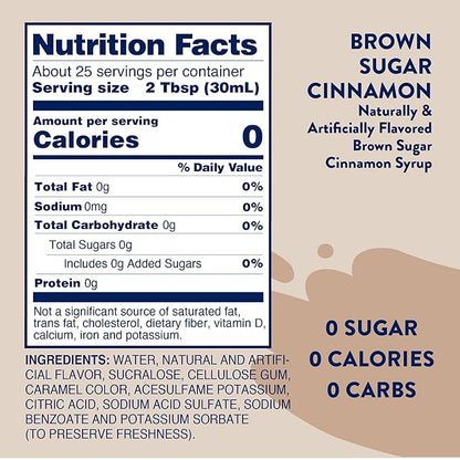 Jordan's Skinny Syrups Sugar Free Coffee Syrup, Brown Sugar Cinnamon Flavor Drink Mix, Zero Calorie Flavoring for Latte, Protein Shake, Food and More, Gluten Free, Keto Friendly, 25.4 Fl Oz, 1 Pack
