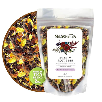 Nelson's Tea Really Root Beer - Sarsaparilla Root Herbal Loose Leaf Tea; Blend of Flavors like Sarsaparilla, Sassafras Burdock, and More! - 2 oz