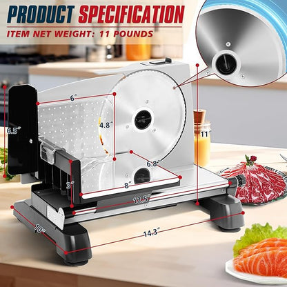 Meat Slicer, 200W Electric Food Deli Slicer with Adjustable Thickness and 2 Removable 7.5 Inch Stainless Steel Blades for Cheese and Bread, Ideal for Home (0-18 mm/0-0.7 Inches)