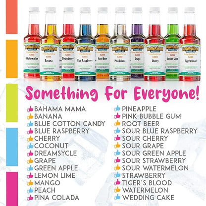 Hawaiian Shaved Ice Syrup Gallon 4-pack, Cherry, Grape, Blue Raspberry & Tiger’s Blood, for Slushies, Italian Soda, Seltzers, Popsicles, & More, No Refrigeration Needed, Allergy-friendly