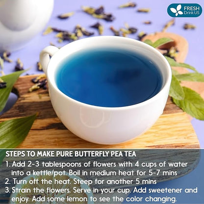 FreshDrinkUS, Premium 8oz Blue Butterfly Pea Flowers Dried – Premium Whole Flower Herbal Tea – Vibrant Blue Natural Color – Caffeine-Free Loose Flower Tea. Vegan