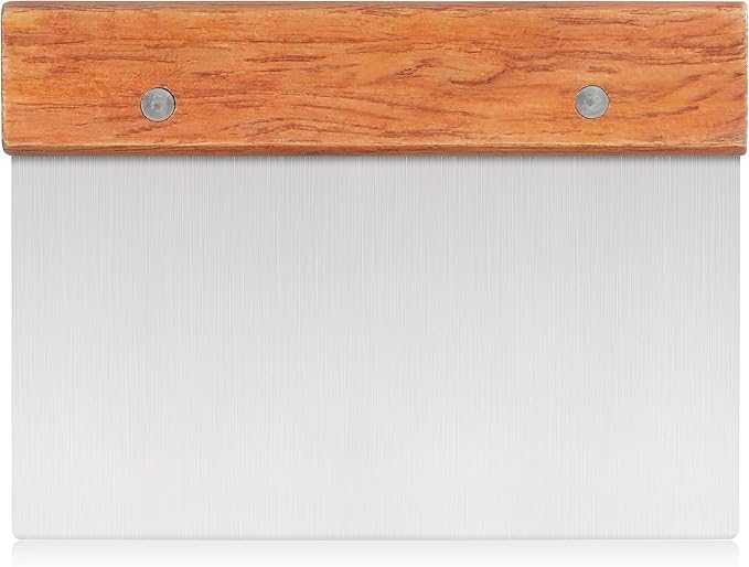 New Star Foodservice 36237 Wood Handle Dough Scraper, 6 by 3-Inch, Silver