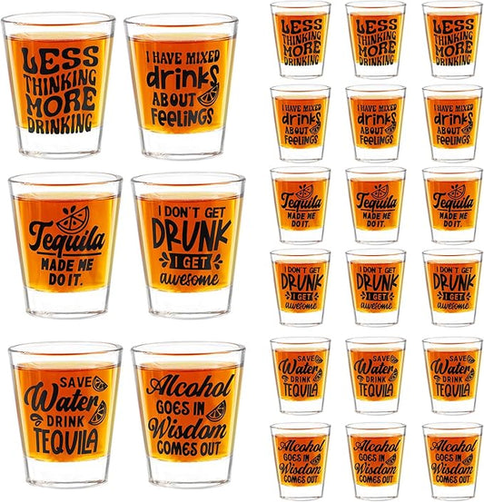 Kolewo4ever 24 Pieces Funny Friends Shot Glasses Funny Friends Shot Glasses Clear Shot Glass Cups with Heavy Base for Adult Small Glass Shot Cups 1.75 oz Shot Glass for Best Friends (Style-2)
