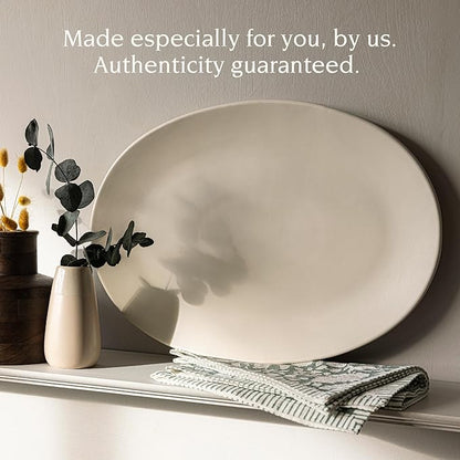 over&back Coupe Stoneware Serving Platter - Elegant 1-Piece Oval Serving Platter to Complete Your Kitchen Set - 16.4" x 11.5" - Semi-Matte Ivory