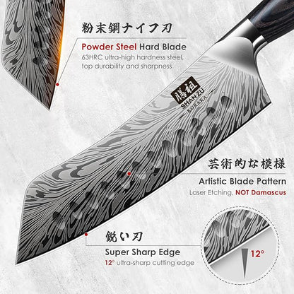 SHAN ZU 7 inch Chef Knife in Powder Steel, Ultra Sharp Japanese Santoku Knife, High Carbon Professional Kitchen Knives with Ergonomic Pakkawood Handle, Utility Knives for Meat and Vegetable
