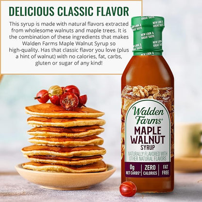 Walden Farms Maple Walnut Syrup – Perfect for Pancakes, Waffles, Desserts – Zero Calorie, Sugar-Free, Low Carb, Keto-Friendly, Gluten-Free, Vegan – 3-Pack, 12 oz Bottles