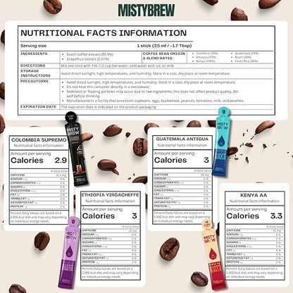 Cold Brew Coffee Concentrate liquid, Single Serve Coffee Sticks, MistyBrew, Imported from Korea, Premium coffee (10 sticks, Supremo)