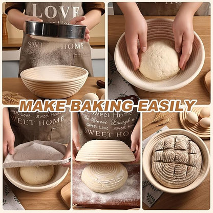 Banneton Bread Proofing Basket Set of 4PCS 9 Inch Round Sourdough Dough Proofing Bowls for Sour Dough Bread Baking Supplies, Proofing Basket or Home Sourdough Bakers Baking