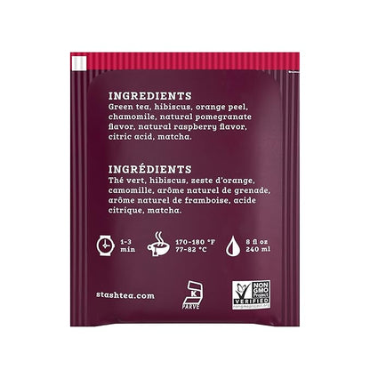 Stash Tea Pomegranate Raspberry Green Tea - Caffeinated, Non-GMO Project Verified Premium Tea with No Artificial Ingredients, 30 Count (Pack of 6) - 180 Bags Total