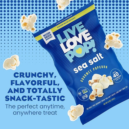 Live Love Pop Sea Salt Flavored Gourmet Popcorn, 1.0 Oz (Pack of 12), Individual Snack Size Bags, Healthy Snack, Gluten Free, Vegan & Non-GMO, Mission Driven Munchies