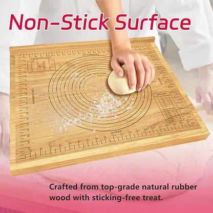 Montex Pastry Board with Measurement 24'' x 20", Wooden Kneading Board, Pastry Board for Rolling Dough, Pastry Baking Board with Counter Lip