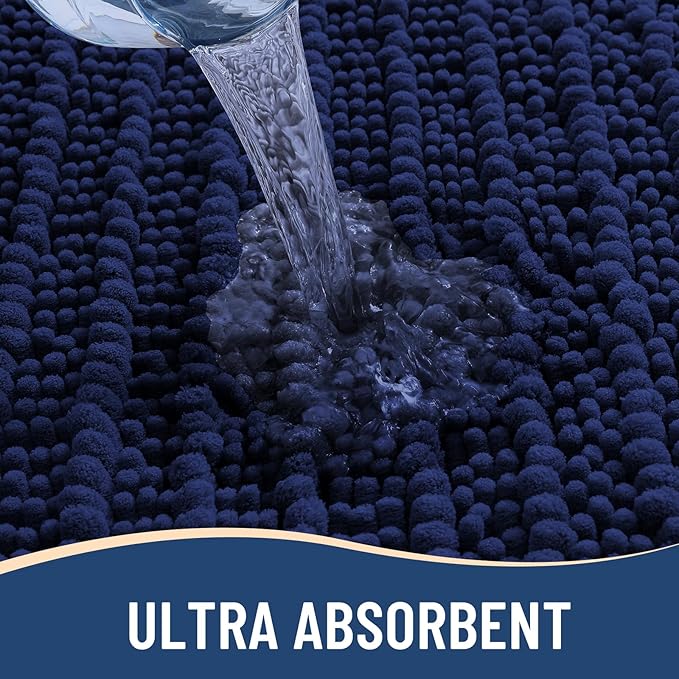 Arotive Luxury Chenille Bathroom Rug Mat, Extra Soft Thick Absorbent Shaggy Bath Rugs, Non-Slip Machine Wash Dry, Plush Bath Mats for Bathroom, Shower and Tub, 40x32, Navy