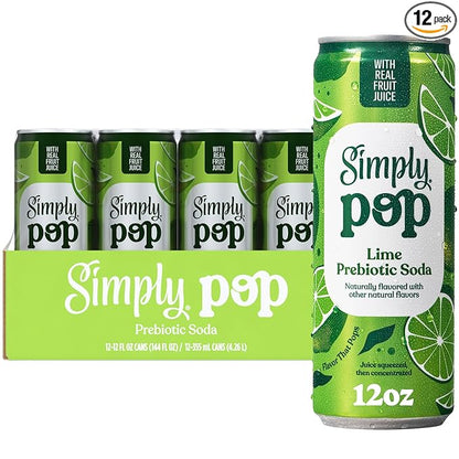 Simply POP Prebiotic Soda Lime Cans, 12 fl oz, 12 Pack