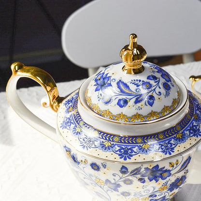 ACMLIFE Bone China Tea Set for Adults, Blue and White Tea Set for 4, Porcelain Vintage Floral China Sets for Women Party with Teapot or Gift Giving (Blue and White)