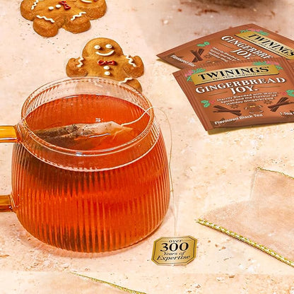 Twinings Gingerbread Joy Black Tea Individually Wrapped Bags, 20 Count (Pack of 1), Ginger & Cinnamon, Caffeinated, Enjoy Hot or Iced, 20 Teabags