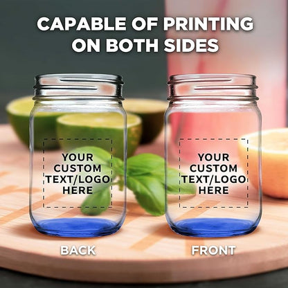 DISCOUNT PROMOS 50 Decorating Mason Jars Set, 12 oz. - Customizable Text, Logo - Canning, Aluminum Lid - Blue