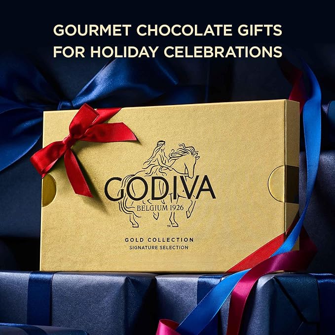 Godiva Red Bow Gold Assorted Chocolate Gift Box, Belgian Dark and Milk Chocolates with Pralinés, Ganaches & Caramels, Gourmet Holiday Gift, Non-GMO & Kosher, 15 Pc