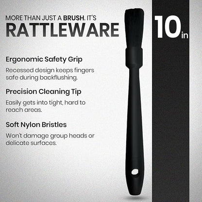 Rattleware 10" Black Espresso Machine Grinder Brush - Ideal For Home, Cafe, Restaurant, or Hotel - Long Durable Handle Coffee Grinder Cleaning Brush Trusted By Baristas