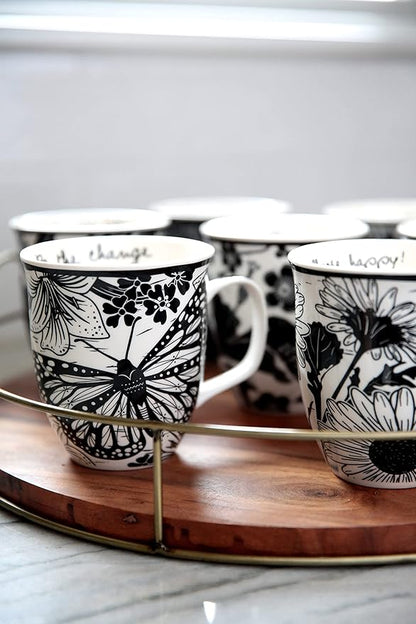 Karma Gifts 14 oz Black and White Boho Mug Sugar Skull - Cute Coffee and Tea Mug - Ceramic Coffee Mugs for Women and Men