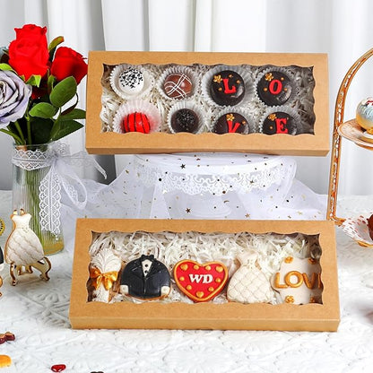 50PCS 12x5x1.5Inch Cookies Boxes with Window Bakery Boxes Macaron Boxes Cakesickle Boxes Chocolate Truffle Boxes Donut Treat Boxes for Christmas Valentine's Easter Mother's Day