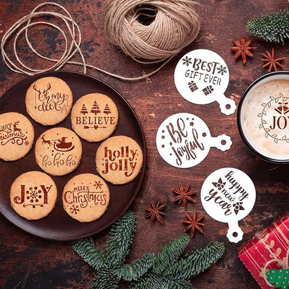 JULBEAR 36 Pieces Reusable Christmas Cake Stencils Templates Molds Tools for Christmas Holiday New Year Cookies Baking Painting Dessert Coffee Decoration