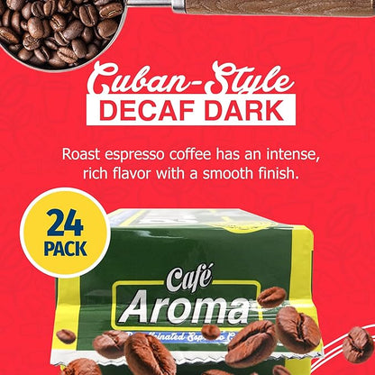 Café Aroma Decaf Dark Roast Espresso Ground Coffee, Authentic Cuban Style Coffee, Vacuum Sealed, 8.8oz, Perfect for Hot and Iced Coffee, 24-Pack