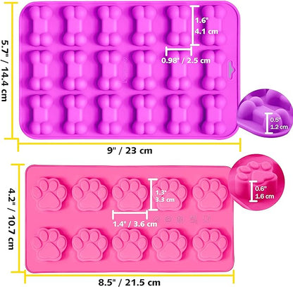 Anaeat Reusable Silicone Molds with Puppy Dog Paw and Bone Shaped, Flexible & Non-Stick Ice Cube Tray, Candy and Chocolate Making Mold for Homemade Baking Dog Treats, Jelly, Biscuit & Cupcake (4 Pack)