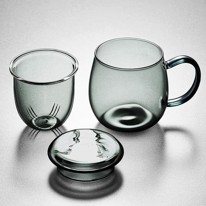 Glass Tea Cup with Infuser and Lid, 17.6oz/520ml Large Borosilicate Teacup, Clear Mug for Loose Leaf Tea, Blooming Tea, Tea Bags - Perfect Christmas or Birthday Gift for Men