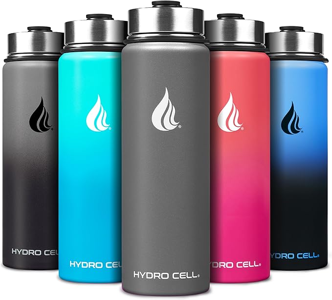 HYDRO CELL Stainless Steel Insulated Water Bottle with Straw - For Cold & Hot Drinks - Metal Vacuum Flask with Screw Cap and Modern Leakproof Sport Thermos for Adults (Graphite 24oz)