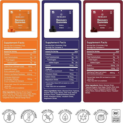For Wellness Recovery Gummies Variety Pack | Restore, Hydrate & Focus | Gummy Supplements for Post-Workout Recovery, Hydration, Vision & Focus | Vegan, Non-GMO | 3 Pack