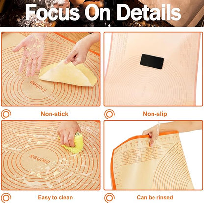 Silicone Pastry Mat 34x26 Inch Nonstick Baking Mat -Perfect for Doug, Pastry, Dough Rolling, Kneading Board, Pie Crust, Fondant, Pasta/Pizza, Kitchen Counter Mat