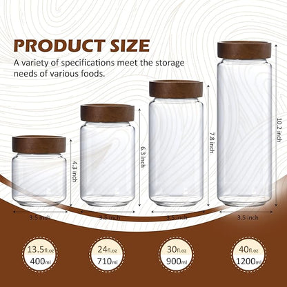 24 oz/710 ml Glass Jar with Airtight Wooden Screw Top Lid, Clear Stackable Food Storage Canister, Medium Cute Decorative Glass Container for Coffee, Candy, Cookie, Sugar, Oatmeal, Salt, Spice