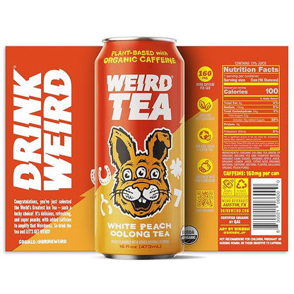 Drink Weird Organic White Peach Oolong Tea – 16oz Cans, 160mg Organic Caffeine, Pack of 12 – A Refreshing Energy Drink Alternative