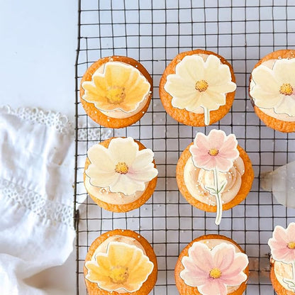 Ephlyn 50Pcs Edible Flower Cupcake Toppers Wafer Paper Spring Bridal Engagement Baby Shower Birthday Party Cupcake Picks Anniversary Party Decorations Supplies Multi