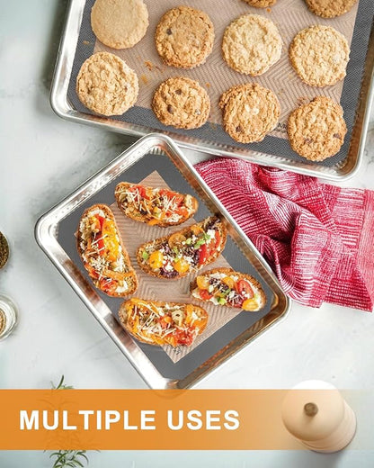 Silicone Baking Mat - Best Platinum Silicone - Sopito Non-Stick Reusable, Food Safe Baking Mat, 5Pcs Set of 2 Half Sheet Size & 2 Quarter Baking Sheets and 1 9'' Pizza Mat, Grey