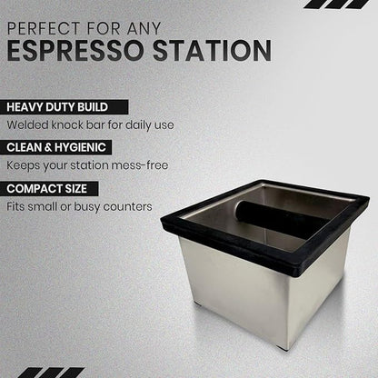 Rattleware Stainless Steel Knock Box - Ideal for Home, Cafe, Restaurant, Hotel, Office, or Commercial Establishment - Heavy Duty Knock Box Trusted By Baristas Worldwide (6" x 5.5" x 4")