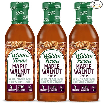 Walden Farms Maple Walnut Syrup – Perfect for Pancakes, Waffles, Desserts – Zero Calorie, Sugar-Free, Low Carb, Keto-Friendly, Gluten-Free, Vegan – 3-Pack, 12 oz Bottles
