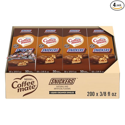 Nestle Coffee mate Coffee Creamer, Snickers, Liquid Creamer Singles, Non Dairy, No Refrigeration, 0.375 fl oz Tubs (Pack of 200)