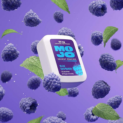 MOJO Energy Pouches Blue Raspberry Flavor, 50 mg per Caffeine Pouch, 15 Pouches, 5-Pack