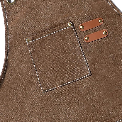 AFUN Chef Aprons for Men Women with Large Pockets, Cotton Canvas Cross Back Heavy Duty Adjustable Work Apron, Size M to XXL (Brown)