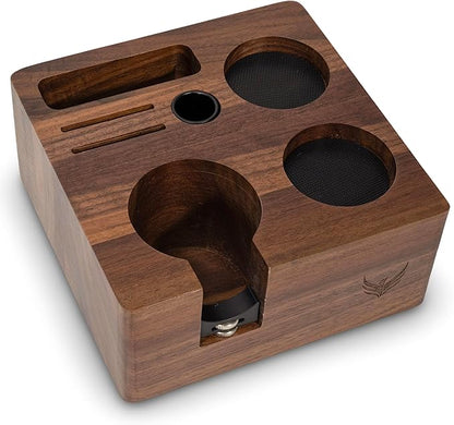 58mm Walnut Espresso Accessories Set – Premium Barista Kit for All 58mm Espresso Machines – Includes Tamper, Tamping Station, Distributor, Knock Box & Dosing Funnel
