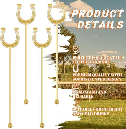 6 Inch Derby Drink Plastic Stirrers Swizzle Sticks for Cocktails Coffee Reusable U Shaped Horseshoe Drink Stirrers for Coffee Beverage Party Bar Weddings Events(Gold,30 Pcs)