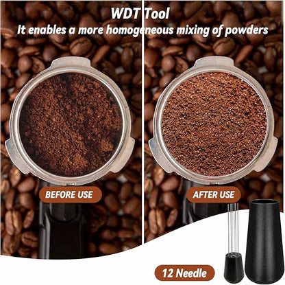 Espresso Hand Tamper 51mm, Coffee Tamper with WDT Tool Calibrated Spring Loaded, Hand Tampers with Silicone Mat, 100% Flat Stainless Steel Base Tamper for Espresso Coffee Machine