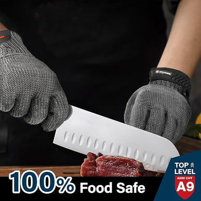 Schwer Ultimate Cut Resistant Gloves Beyond ANSI A9, Reinforced Stainless Steel Glove, Food Grade Mesh Metal Gloves for Butcher Meat Cutting, Oyster Shucking, Mandoline, PR1708 (L, 50 Pairs)