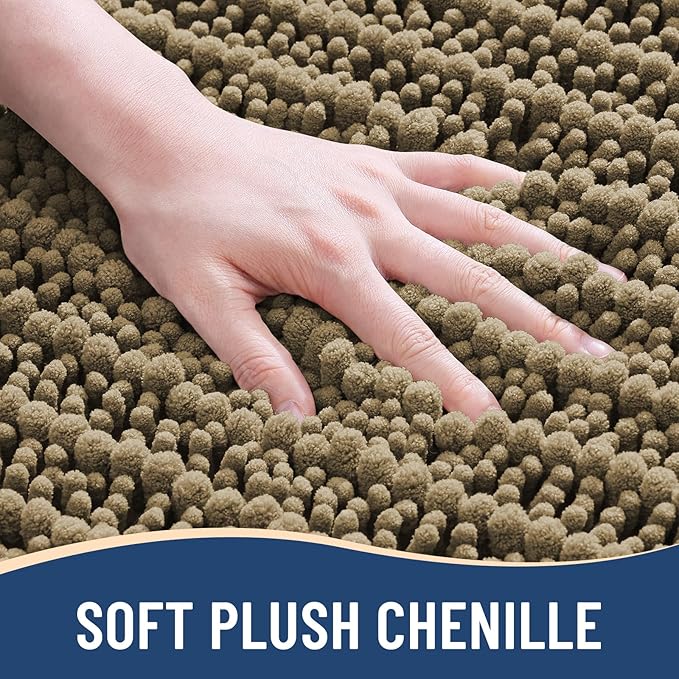 Arotive Luxury Chenille Bathroom Rug Mat, Extra Soft Thick Absorbent Shaggy Bath Rugs, Non-Slip Machine Wash Dry, Plush Bath Mats for Bathroom, Shower and Tub, 34x21, Camel