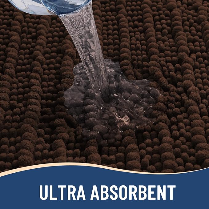Arotive Luxury Chenille Bathroom Rug Mat, Extra Soft Thick Absorbent Shaggy Bath Rugs, Non-Slip Machine Wash Dry, Plush Bath Mats for Bathroom, Shower and Tub, 45x27, Brown