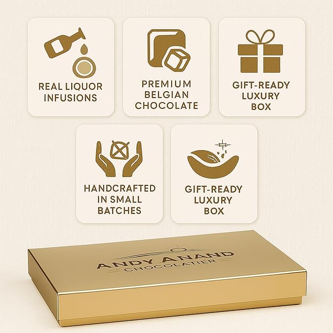 Andy Anand Chocolatier Champagne, Rum, Irish Cream & Kahlua Belgian Chocolate Truffles - Gluten Free Delicious & Divine Gourmet Liqueur Assortment - Perfect for Chocolate Lovers (24 Pcs)